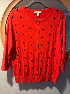 1901 Red Cardigan with Black Star Pattern